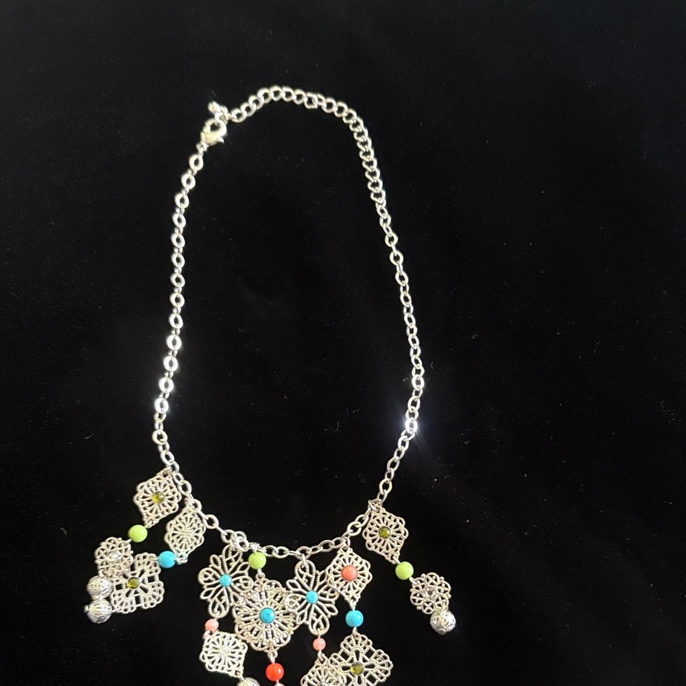 Elegant Silver Necklace with Colorful Accents